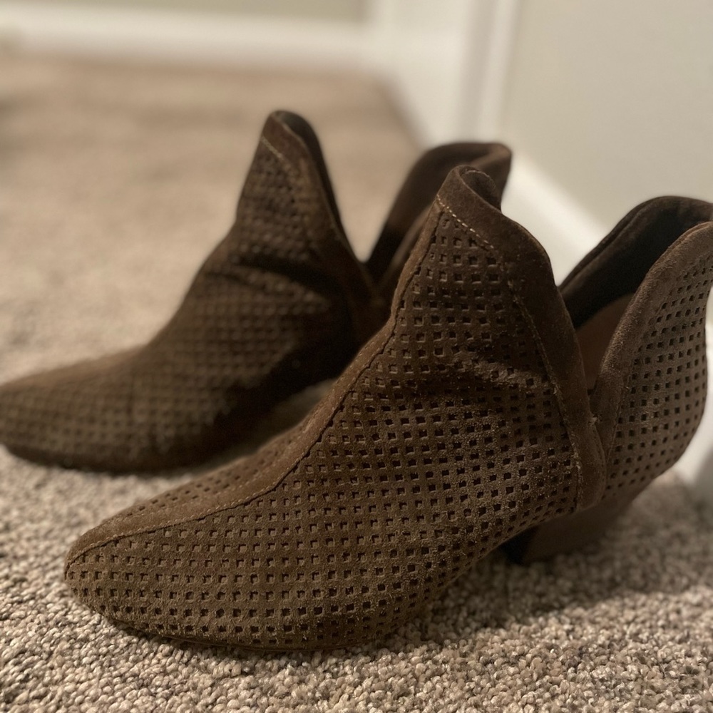 Dark brown suede ankle booties